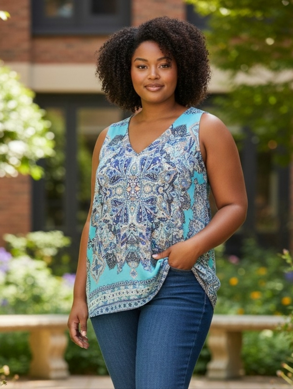 XL Violet & Claire Sleeveless Teal Paisley Top